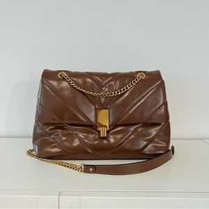 Quilted Vegan Crossbody Bag with Gold Chain Strap